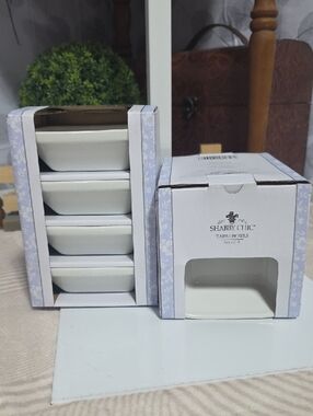 Shabby Chic White Ceramic Tapas Dish Set of 4 in Box